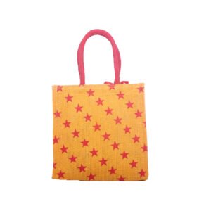 Yellow & Red Star Print Jute Bag