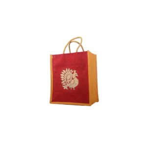 Dual-Tone Peacock Print Jute Bag