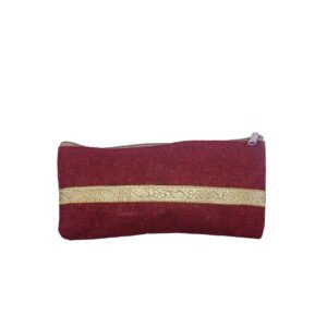 Red Jute Pouch with Golden Border