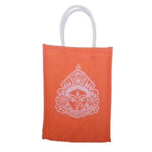 Orange Durga Print Jute Bag
