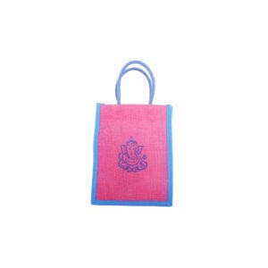 Blue & Pink Ganesha Print Jute Bag