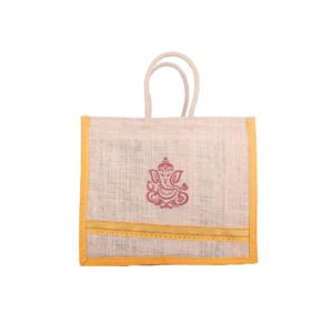 Beige Ganesha Print Jute Bag