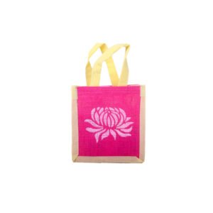 Pink Lotus Print Jute Bag