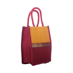 Orange & Maroon Dual-Tone Jute Bag