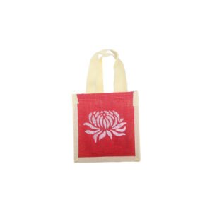 Red Lotus Print Jute Bag