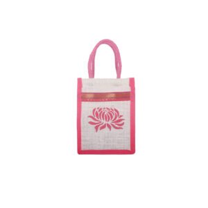 Pink Lotus Print Jute Bag